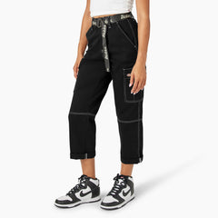 Women's Relaxed Fit Contrast Stitch Cropped Cargo Pants-Sale|Dickies