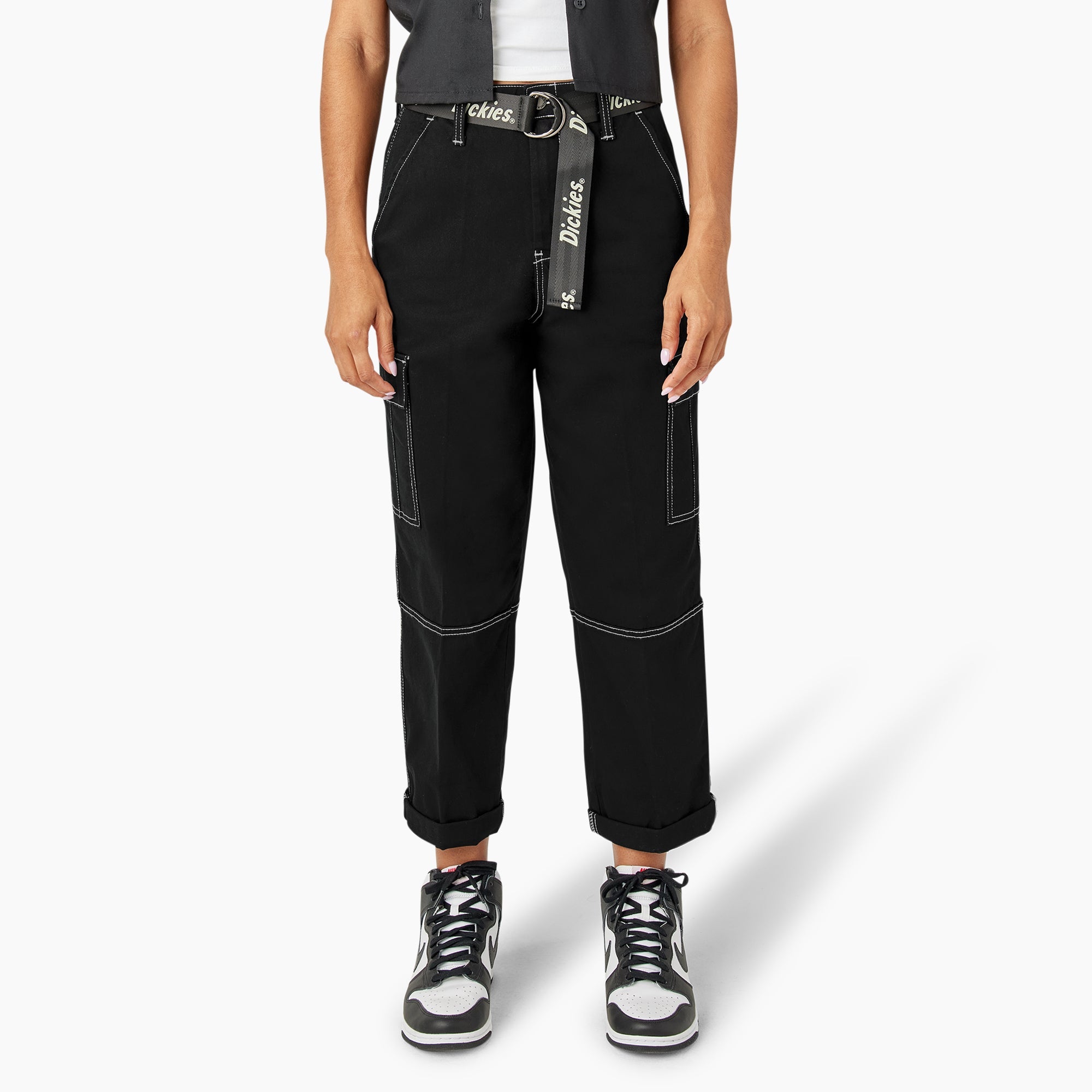 Women's Relaxed Fit Contrast Stitch Cropped Cargo Pants-Sale|Dickies