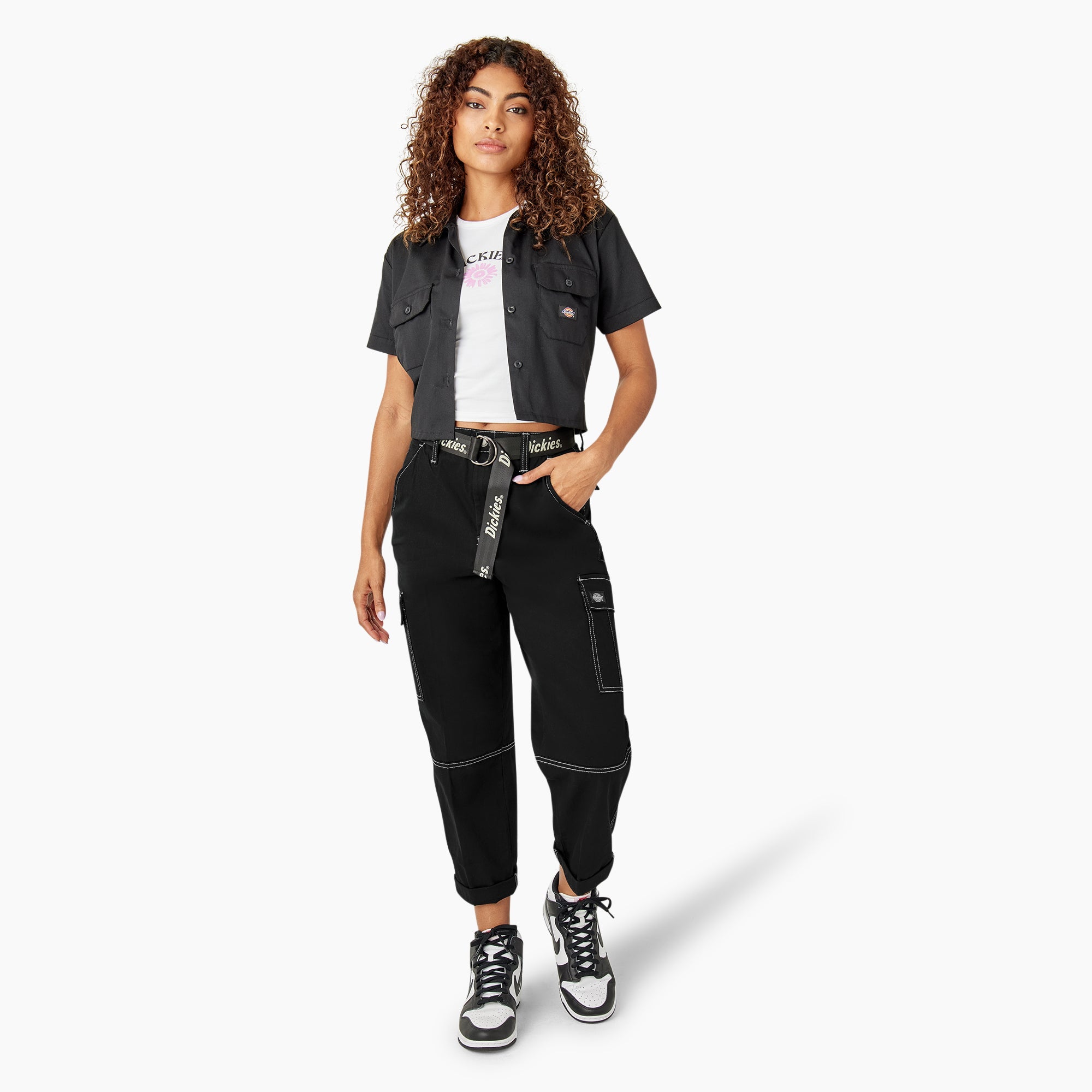 Women's Relaxed Fit Contrast Stitch Cropped Cargo Pants-Sale|Dickies