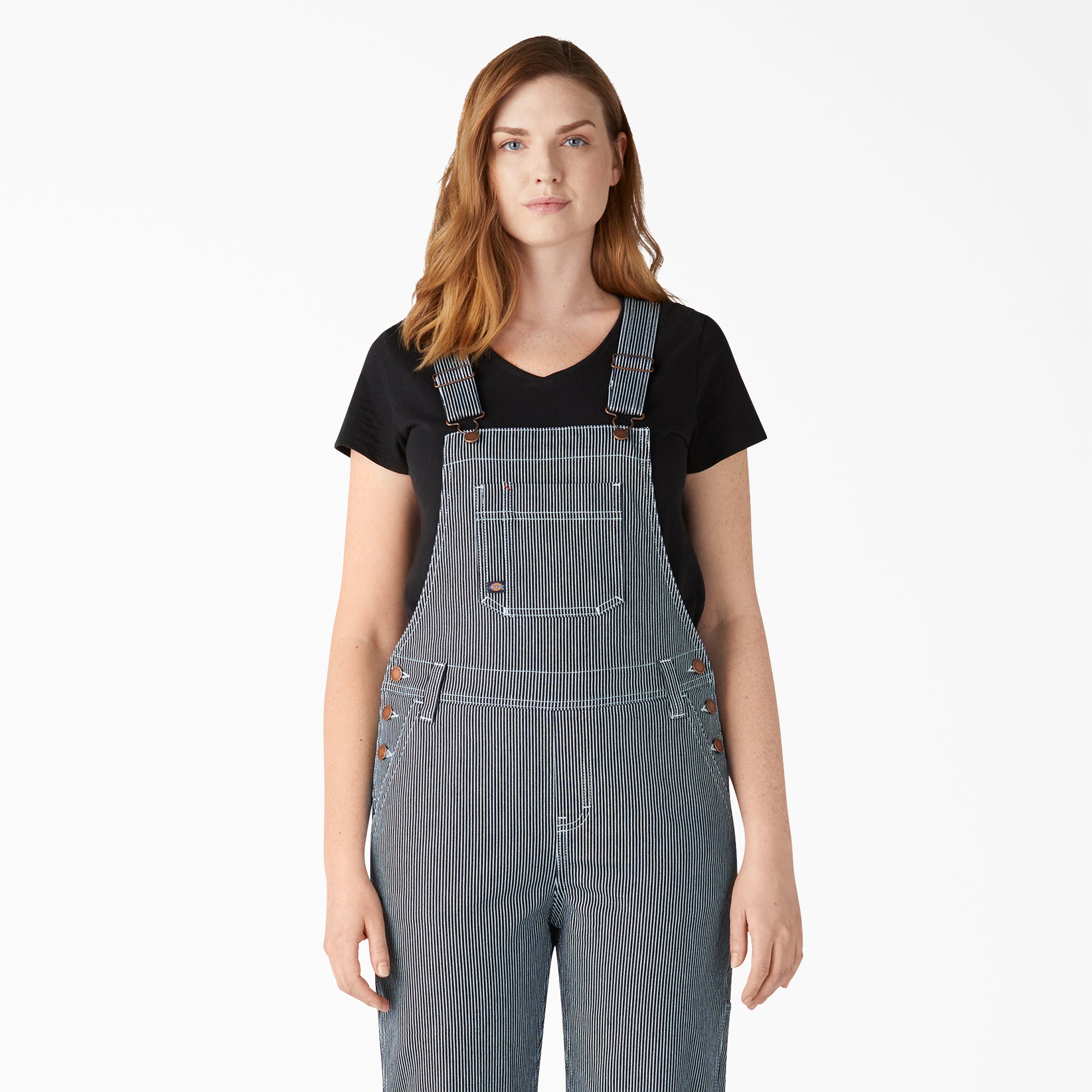 Women's Hickory Stripe Boyfriend Fit Bib Overalls-Women|Dickies
